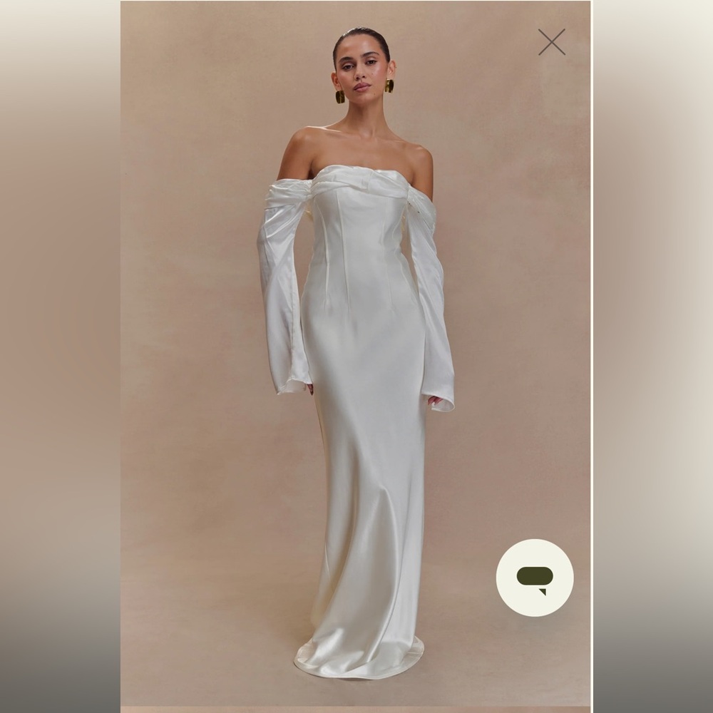 Giselle Off Shoulder Cowl Neck Maxi Dress - Meshki White Satin